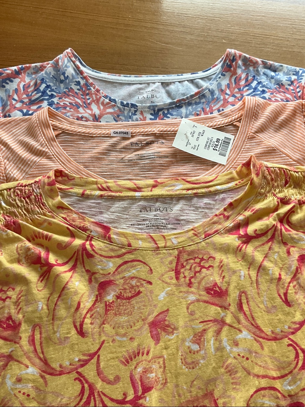 BUNDLE Talbots Three-Pack Crewneck Tees - Yellow, Peach & Blue Coral Print